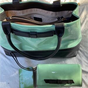 Kate Spade Mint Green and Black Tote with Wallet
